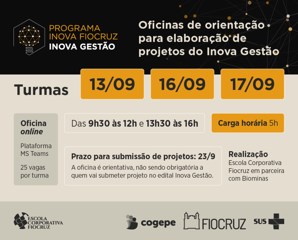 Inscrições abertas para oficinas de orientação do Inova Gestão